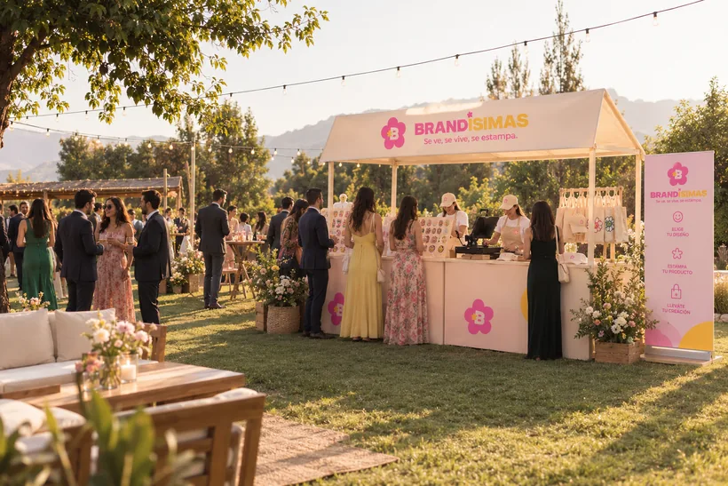 Invitadas en una celebración junto al stand de Brandísimas